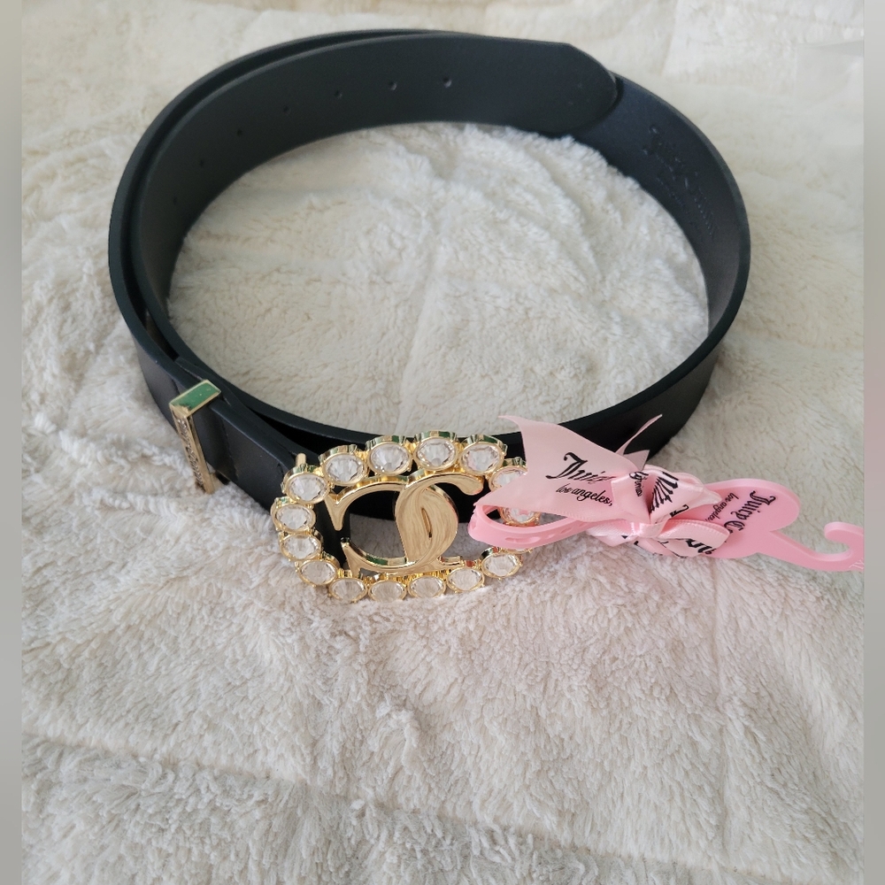 Juicy Couture Black and Gold Belt with Crystal Accents size L/XL